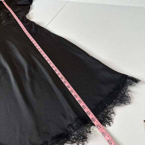 Scoop Satin Midi Dress Sz M Black Lace Trim Cocktail Whimsy Witchy Dark Romantic - Picture 12 of 16